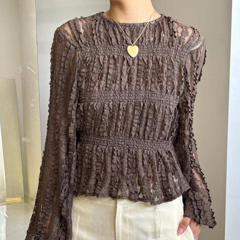 Blusa mangas largas de encaje